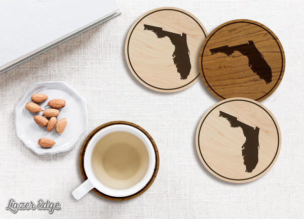 Florida State Map Coaster - Crafted from Cherry or Maple Wood