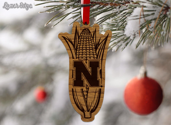 University of Nebraska Corn Ornament - Crafted from Cherry or Maple Wood - Nebraska Huskers