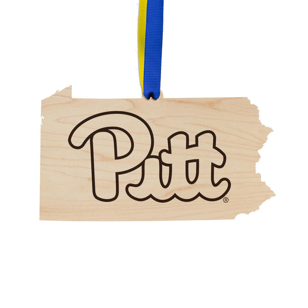 University of Pittsburgh Pitt on State Ornament – Crafted from Cherry and Maple Wood – Pittsburgh Panthers