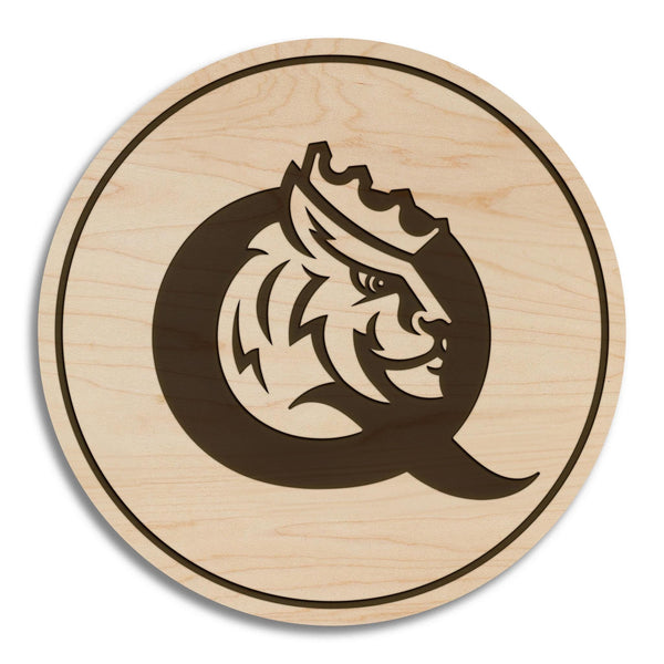 Queens University of Charlotte Primary Mark Coaster - Crafted from Cherry or Maple Wood - Queens Royals