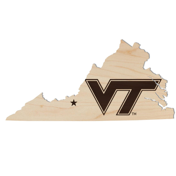 Virginia Tech VT on State Magnet - Crafted from Cherry or Maple Wood - Virginia Tech Hokies