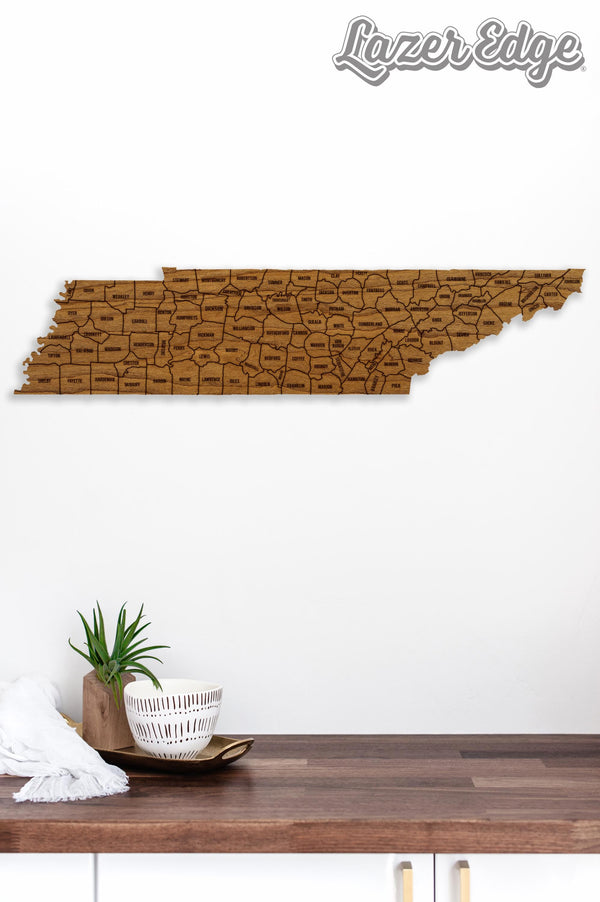 Tennessee County Map Wall Hanging - Crafted from Cherry or Maple Wood