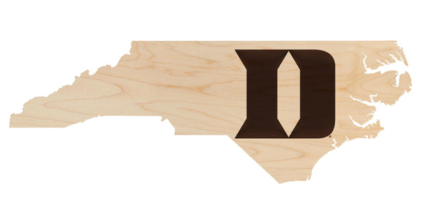 Duke University Iron D on State Wall Hanging - Crafted from Cherry and Maple Wood - Duke Blue Devils