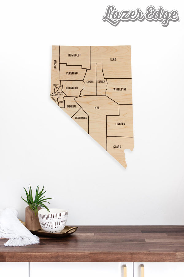 Nevada County Map Wall Hanging - Crafted from Cherry or Maple Wood