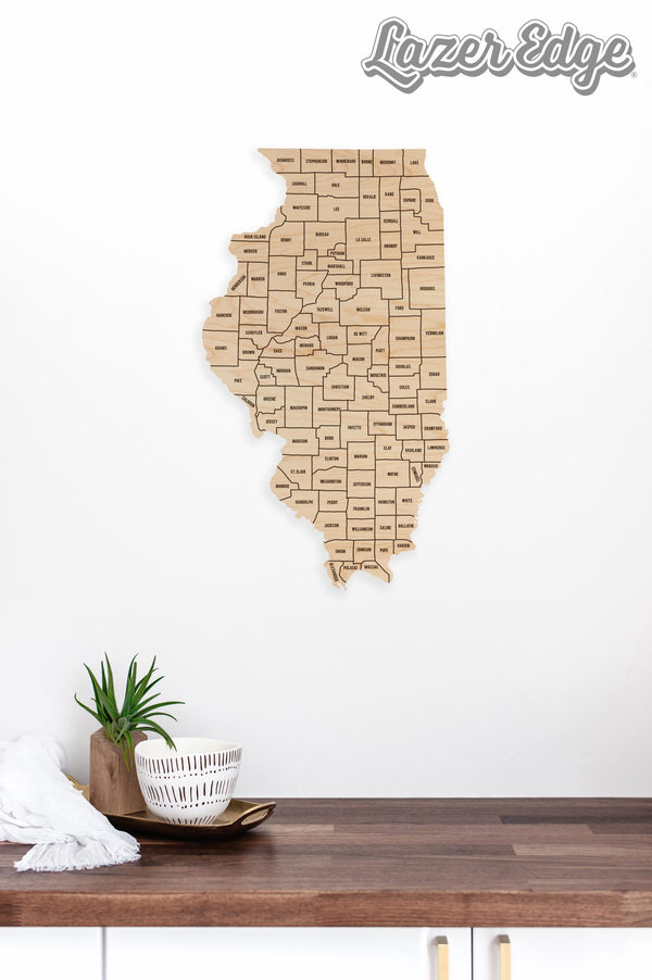 Illinois County Map Wall Hanging - Crafted from Cherry or Maple Wood