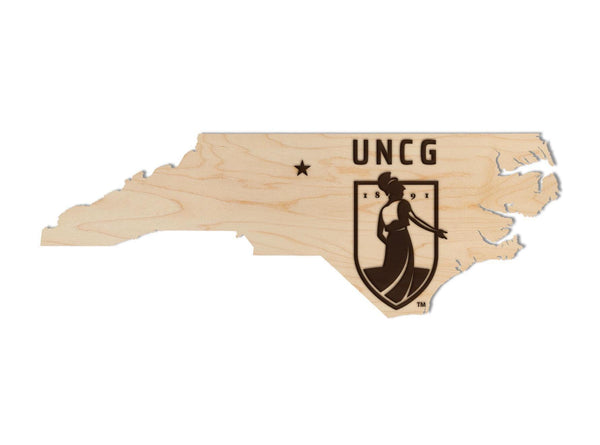 University of North Carolina Greensboro Academic Logo on State Wall Hanging – Crafted from Cherry and  Maple Wood