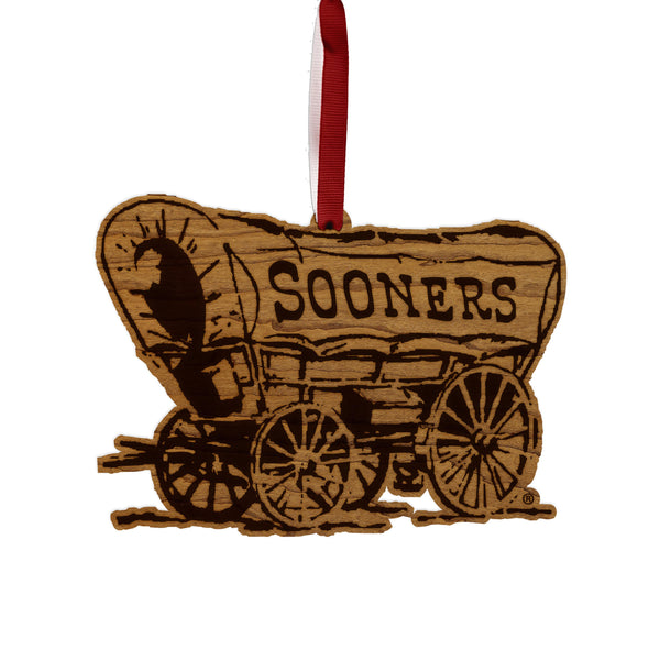Oklahoma University Sooner Wagon Ornament – Crafted from Cherry and Maple Wood – Oklahoma University Sooners