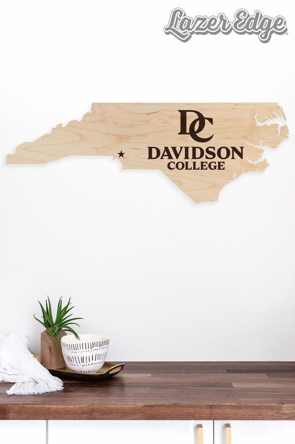 Davidson College Logo on State Wall Hanging - Crafted from Cherry or Maple Wood - Davidson Wildcats