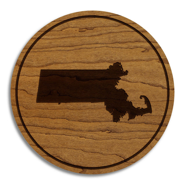 Massachusetts State Map Coaster - Crafted from Cherry or Maple Wood