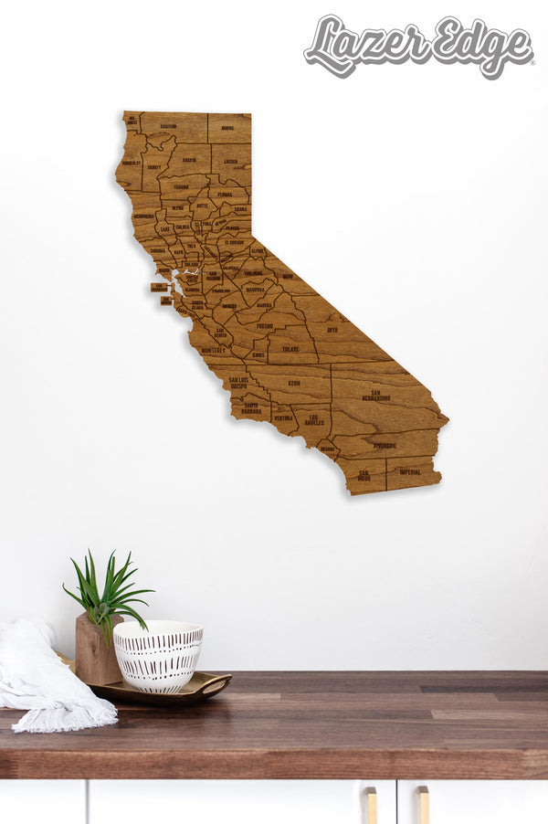 California County Map Wall Hanging - Crafted from Cherry or Maple Wood