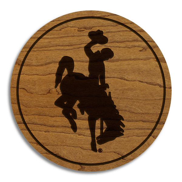 University of Wyoming Bucking Horse Coaster – Crafted from Cherry or Maple Wood – Wyoming Cowboys