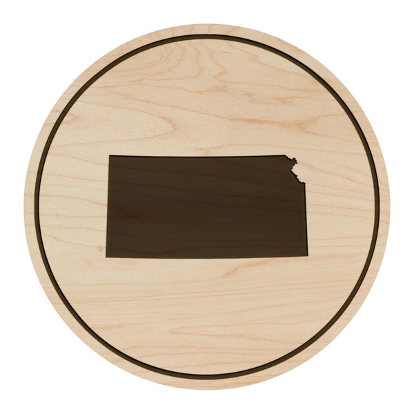 Kansas State Map Coaster - Crafted from Cherry or Maple Wood