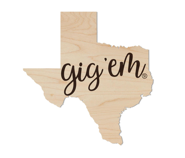 Texas A&M University Gig'em on State Magnet - Crafted from Cherry or Maple Wood - TAMU Aggies