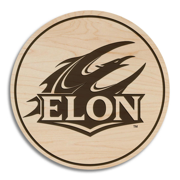 Elon University Athletic Mark Coaster – Crafted from Cherry or Maple Wood – Elon Phoenix