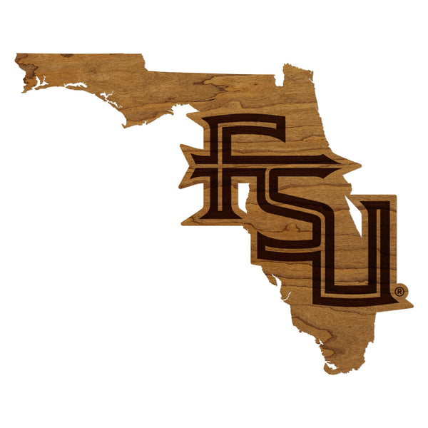 Florida State University FSU on State Wall Hanging - Crafted from Cherry or Maple Wood - Florida State Seminoles