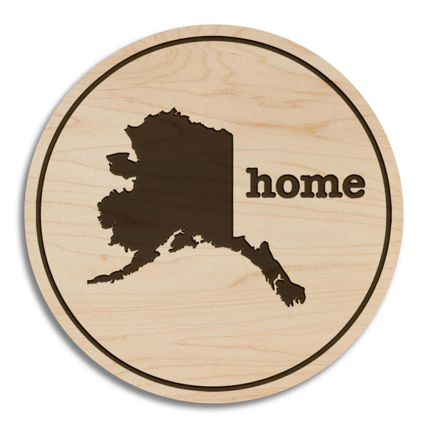 Alaska Home State Map Coaster - Crafted from Cherry or Maple Wood