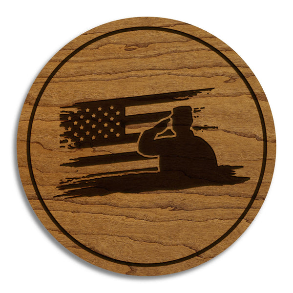 United States Military Salute Coaster - Crafted from Cherry or Maple Wood