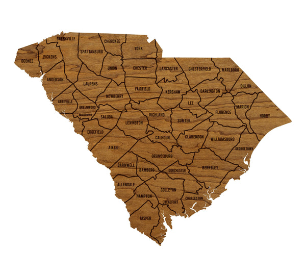 South Carolina County Map Wall Hanging - Crafted from Cherry or Maple Wood