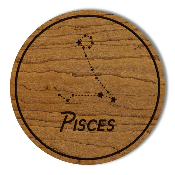 Pisces Constellation Zodiac Coaster – Crafted from Cherry or Maple Wood