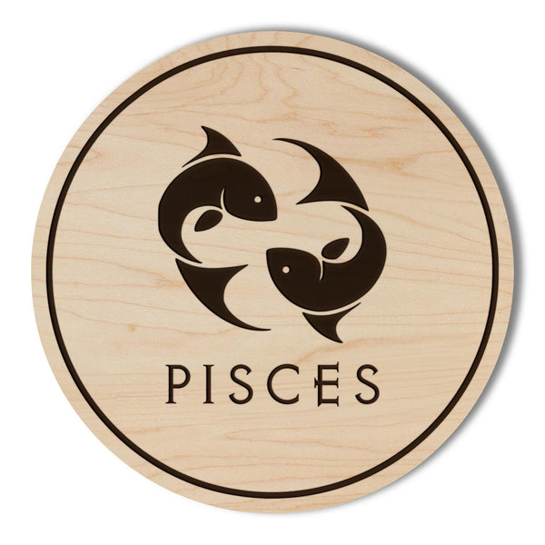 Pisces Symbol Zodiac Coaster – Crafted from Cherry or Maple Wood