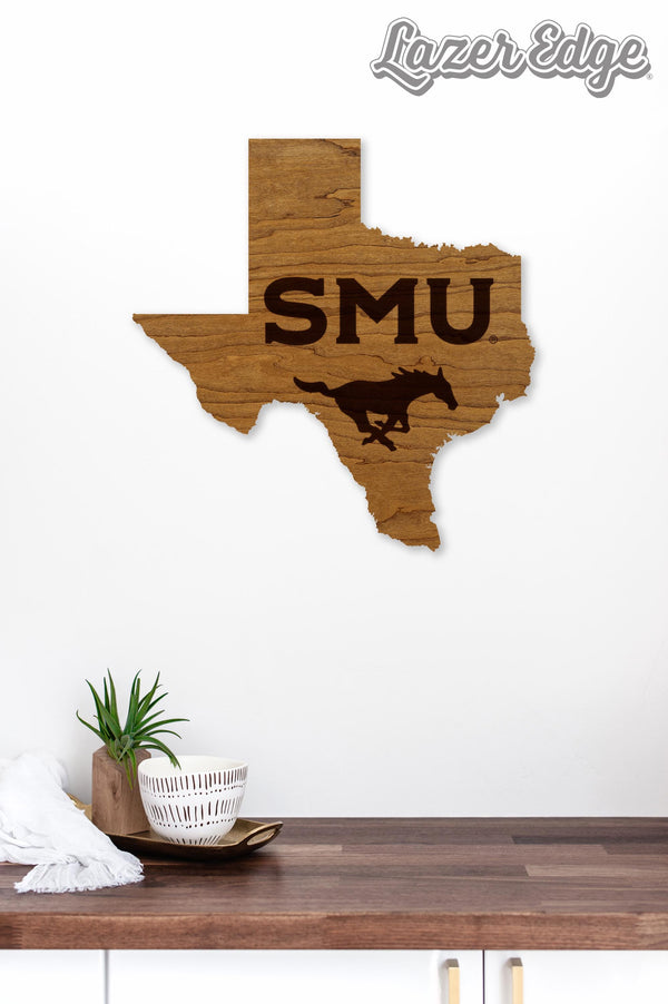Southern Methodist University Mustangs on State Wall Hanging – Crafted from Cherry and  Maple Wood - SMU Mustangs