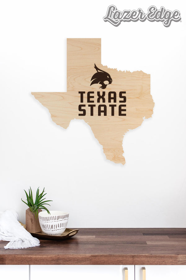 Texas State University Bobcat on State Wall Hanging – Crafted from Cherry and  Maple Wood - Texas State Bobcats