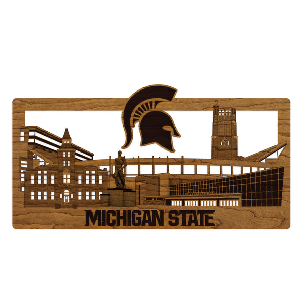Michigan State University Skyline Wall Hanging - Crafted from Cherry or Maple Wood