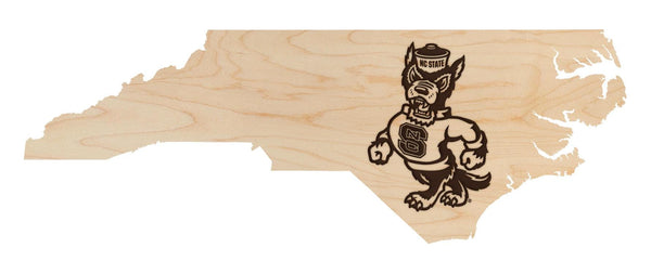 North Carolina State University Strutting Tuffy on State Wall Hanging - Crafted from Cherry or Maple Wood - NC State Wolfpack