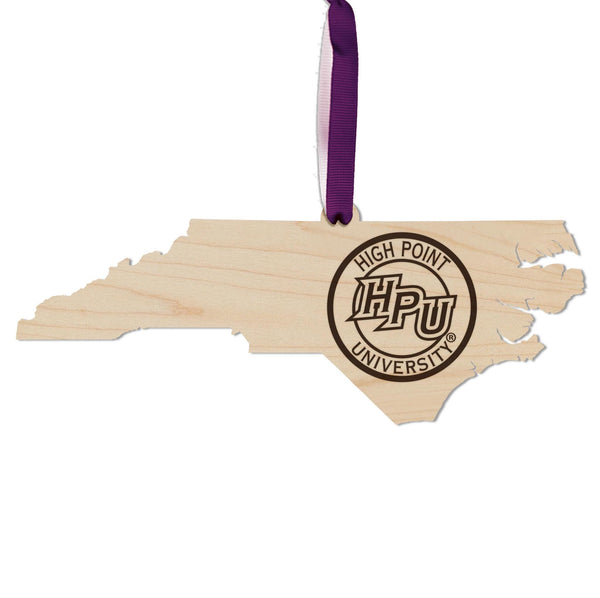 High Point University HPU on State Ornament – Crafted from Cherry Wood or Maple Wood – High Point Panthers