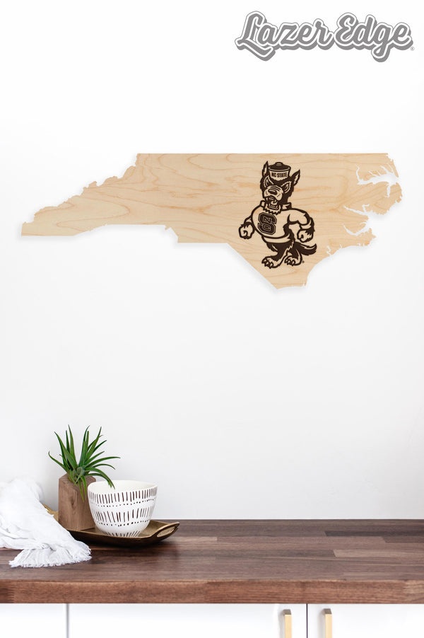North Carolina State University Strutting Tuffy on State Wall Hanging - Crafted from Cherry or Maple Wood - NC State Wolfpack