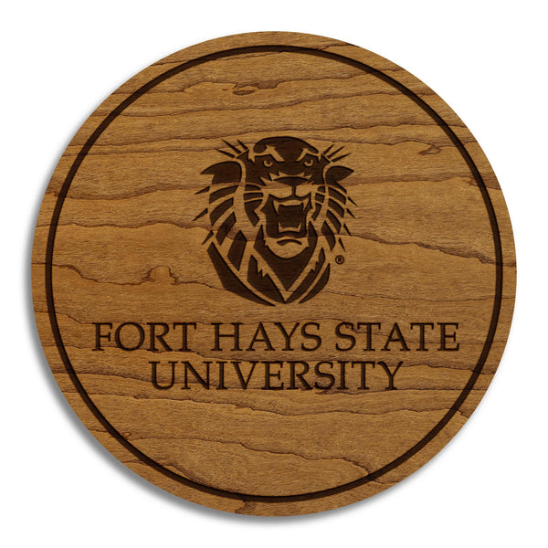 Fort Hays State University Wordmark Coaster – Crafted from Cherry or Maple Wood – Fort Hays State Tigers