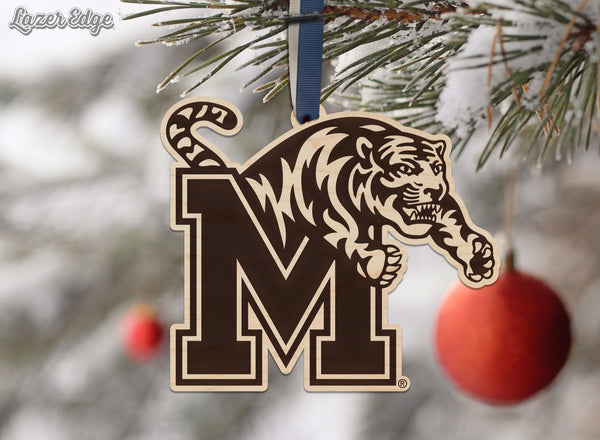 University of Memphis Block M Ornament – Crafted from Cherry and Maple Wood – Memphis Tigers