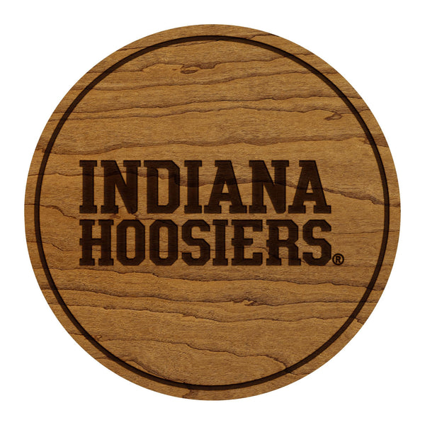 Indiana University Stacked Wordmark Coaster – Crafted from Cherry or Maple Wood – Indiana Hoosiers