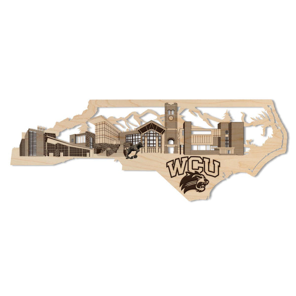Western Carolina University Skyline Wall Hanging - Crafted from Cherry and Maple Wood - Western Carolina Catamounts
