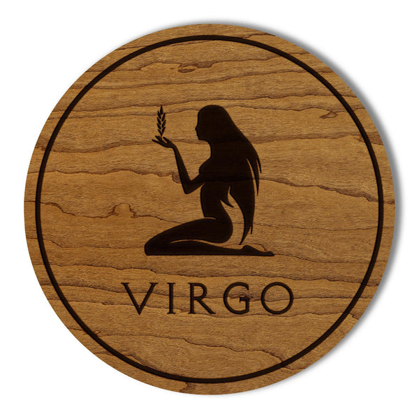 Virgo Symbol Zodiac Coaster – Crafted from Cherry or Maple Wood