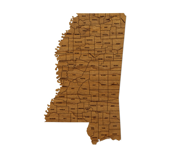 Mississippi County Map Wall Hanging - Crafted from Cherry or Maple Wood