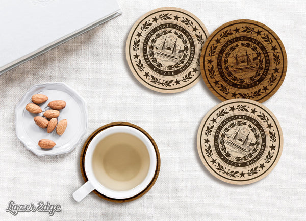 New Hampshire State Flag Coaster - Crafted from Cherry or Maple Wood