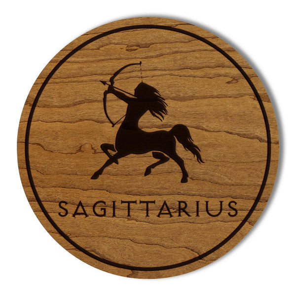 Sagittarius Symbol Zodiac Coaster – Crafted from Cherry or Maple Wood