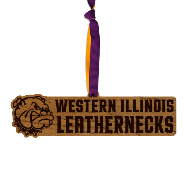 Western Illinois University Leathernecks Wordmark Ornament – Crafted from Cherry and Maple Wood – Western Illinois Leathernecks