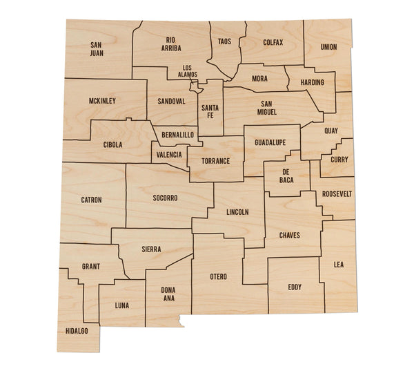 New Mexico County Map Wall Hanging - Crafted from Cherry or Maple Wood