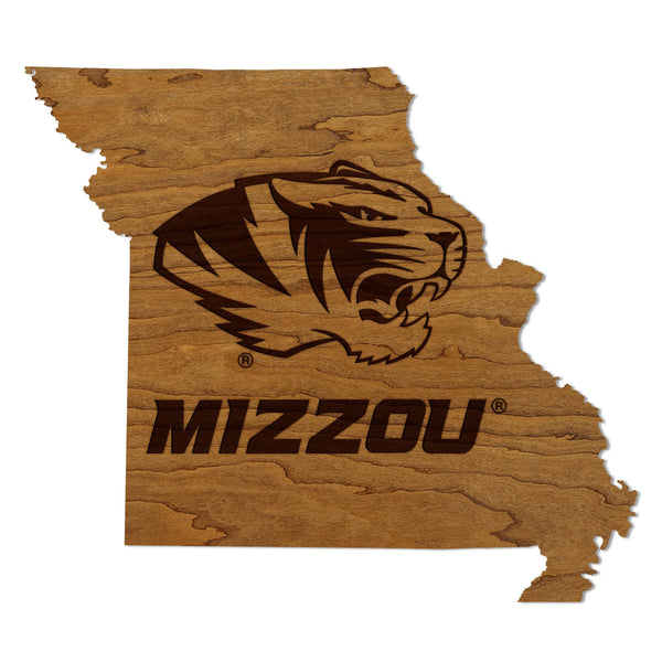 University of Missouri Tiger Logo on State Wall Hanging – Crafted from Cherry and  Maple Wood - Missouri Tigers