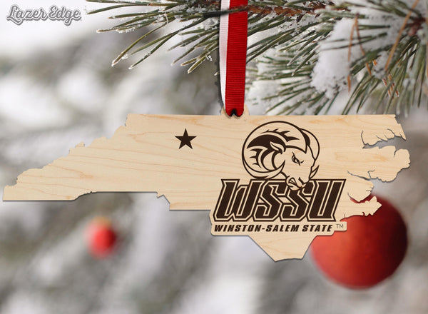 Winston Salem State University Rams on State Ornament – Crafted from Cherry or Maple Wood – Winston Salem State University Rams
