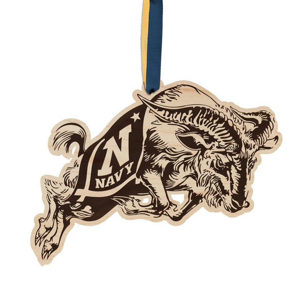 United States Naval Academy Goat Ornament – Crafted from Cherry and Maple Wood – Navy Midshipmen