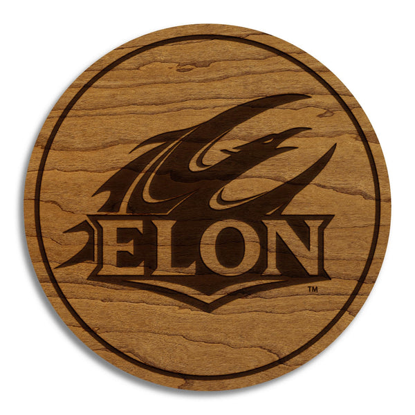 Elon University Athletic Mark Coaster – Crafted from Cherry or Maple Wood – Elon Phoenix