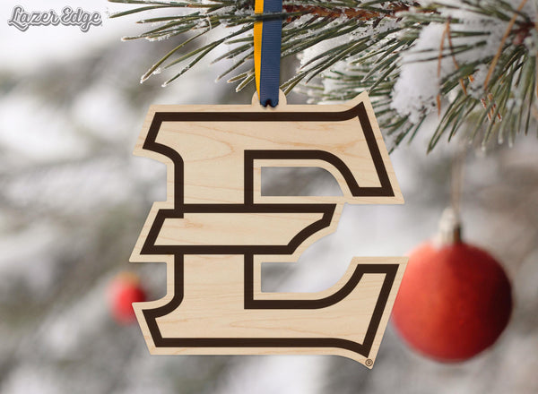 East Tennessee State University Primary Logo Ornament – Crafted from Cherry and Maple Wood – East Tennessee State Buccaneers