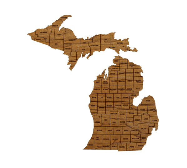 Michigan County Map Wall Hanging - Crafted from Cherry or Maple Wood