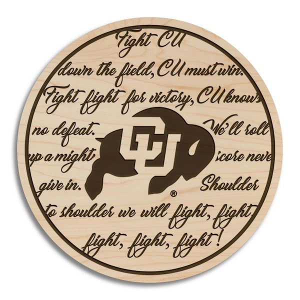 University of Colorado Boulder Fight Song Coaster – Crafted from Cherry or Maple Wood – Colorado Buffaloes