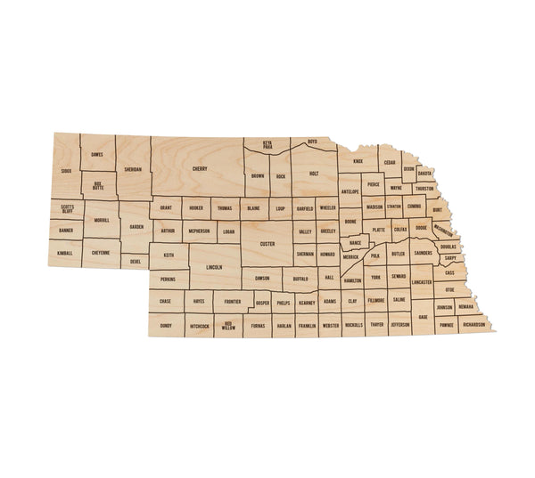 Nebraska County Map Wall Hanging - Crafted from Cherry or Maple Wood