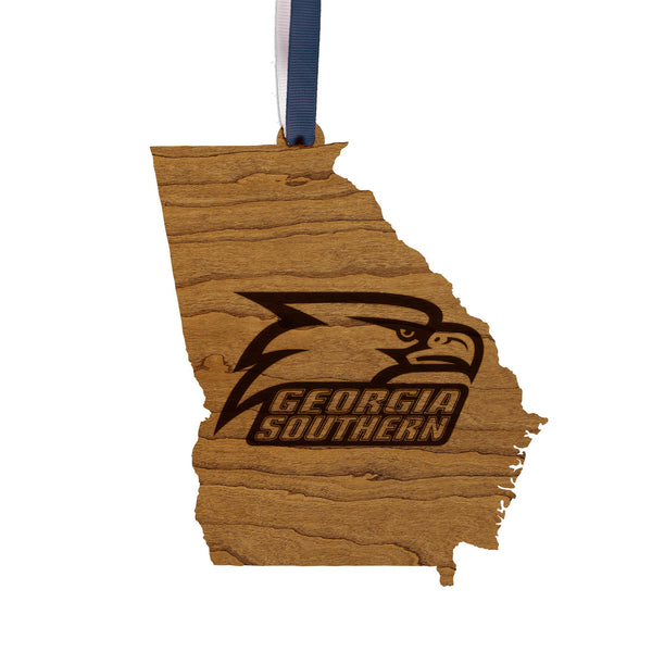 Georgia Southern University Eagle on State Ornament – Crafted from Cherry Wood and Maple – Georgia Southern Eagles