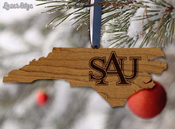 Saint Augustine's University SAU on State Ornament – Crafted from Cherry or Maple Wood – Saint Augustine's Falcons